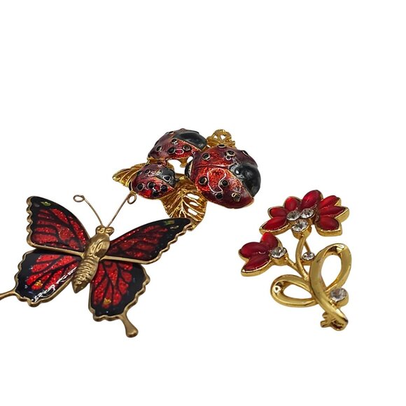 Retro Statement Jewelry Brooch Floral Bugs Whimsical Nature Cottage Core Pins - Picture 6 of 14
